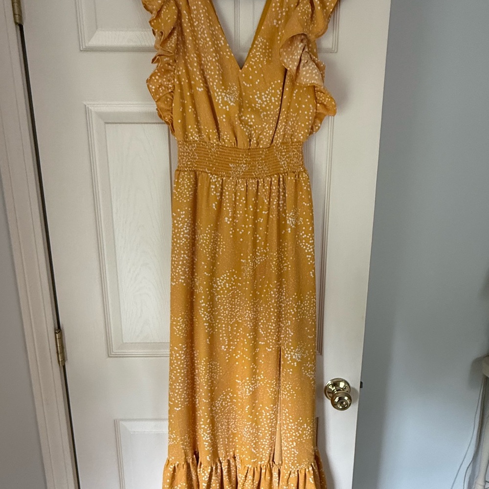 Express Yellow Smocked Maxi Sundress